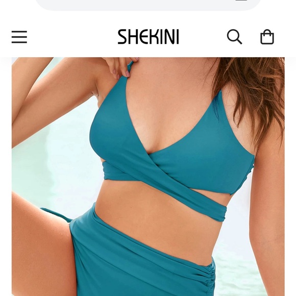 Shekini Teal Halter Bikini with Wrap-Around Ties - Picture 1 of 8